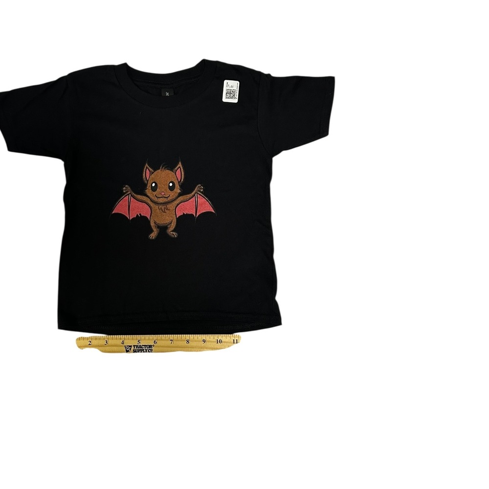 Black T-Shirt with Cute Bat Graphic Tee Short Sleeve Kids Size 2